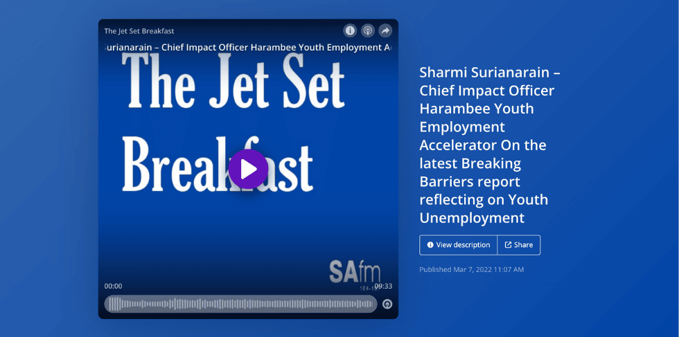 SAfm Jet Set Breakfast interview with Harambee’s Sharmi Surianarain
